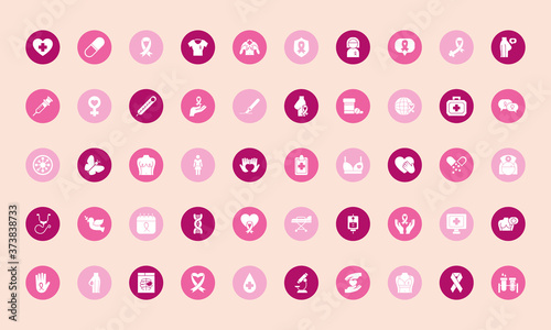 icon set of breast cancer, block style