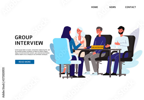 Interview of a female job candidate - vector design for a web page.
