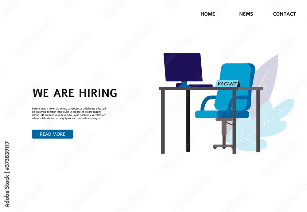 Hiring and recruiting banner with vacant workplace, flat vector illustration. Hiring and recruiting banner with vacant workplace, flat vector illustration.