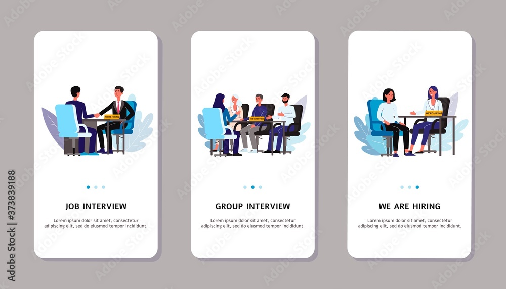 Mobile applications set for recruitment agency flat cartoon vector illustration.