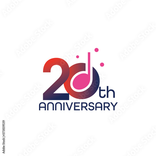 Vector anniversary logo design template with music note, 20th anniversary