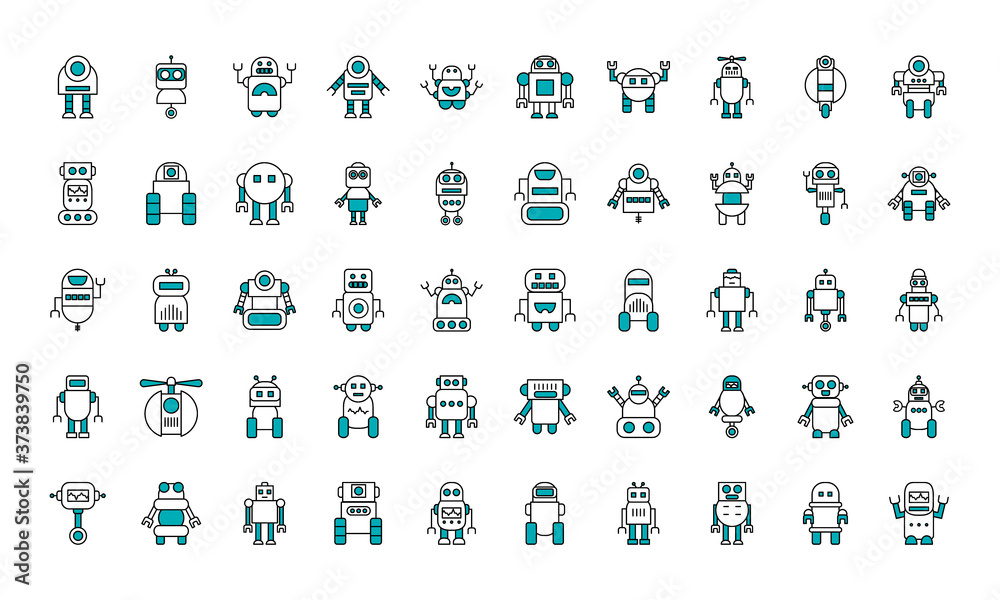 icon set of robotics, half line half color style icon set of robotics, half line half color style