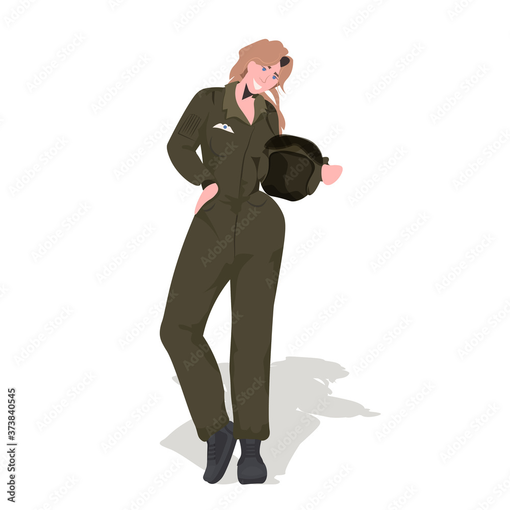 woman pilot in uniform holding helmet aviation concept full length vector illustration woman pilot in uniform holding helmet aviation concept full length vector illustration