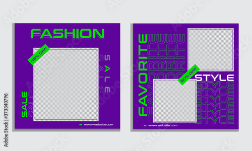 Fashion sale social media ads banner template. Set of green and purple color ads banner design photo