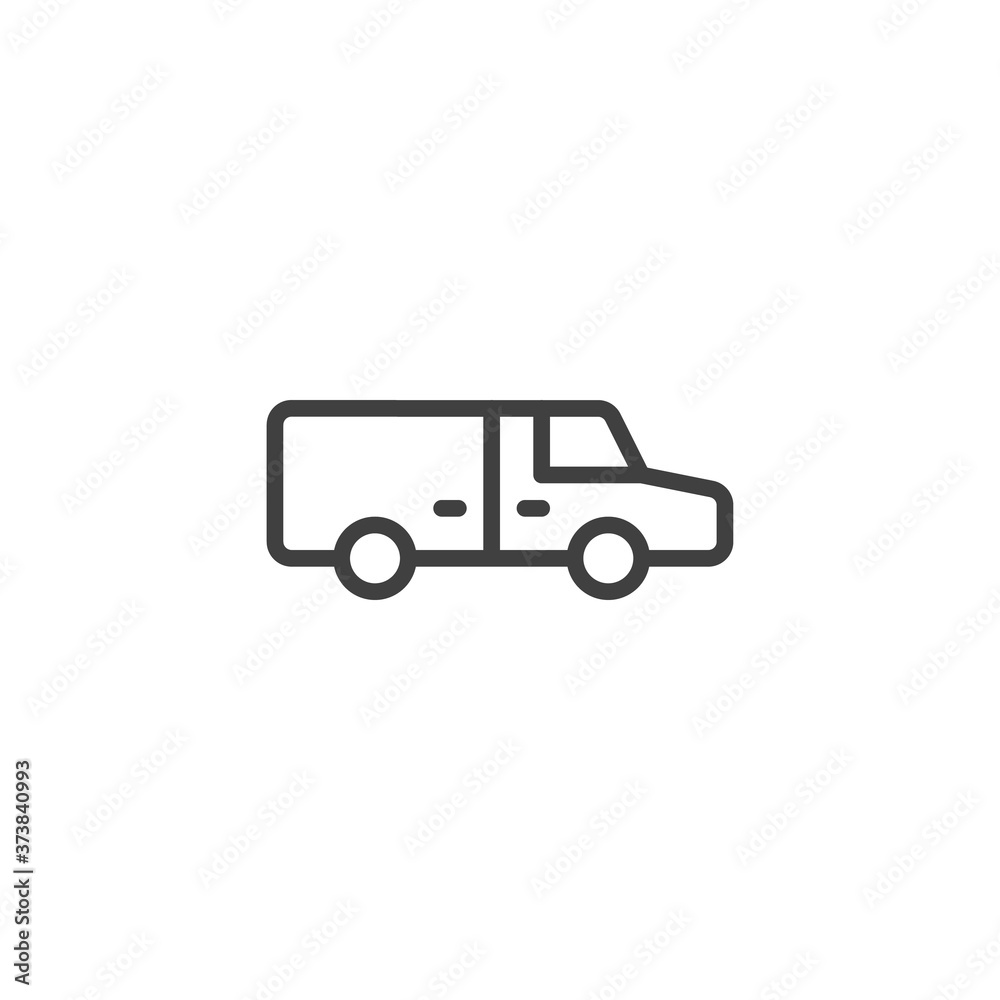 Refrigerator, truck line icon. linear style sign for mobile concept and web design. Fridge lorry outline vector icon. Symbol, logo illustration. Vector graphics Refrigerator, truck line icon. linear style sign for mobile concept and web design. Fridge lorry outline vector icon. Symbol, logo illustration. Vector graphics