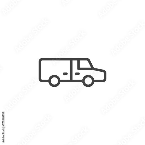 Refrigerator, truck line icon. linear style sign for mobile concept and web design. Fridge lorry outline vector icon. Symbol, logo illustration. Vector graphics