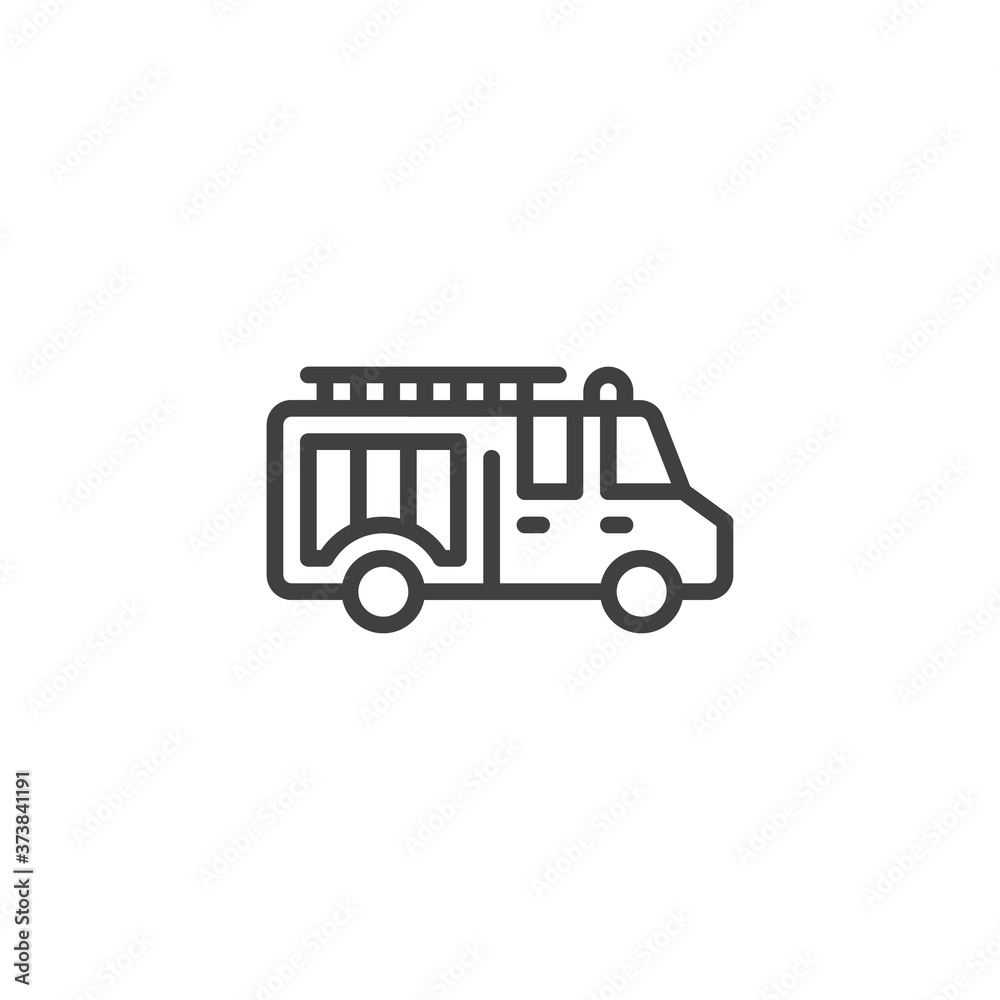 Fire truck line icon. linear style sign for mobile concept and web design. Fire engine outline vector icon. Symbol, logo illustration. Vector graphics