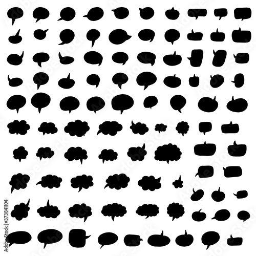 Big collection of black hand drawn speech bubbles. Doodle thinking balloons isolated on white background. 