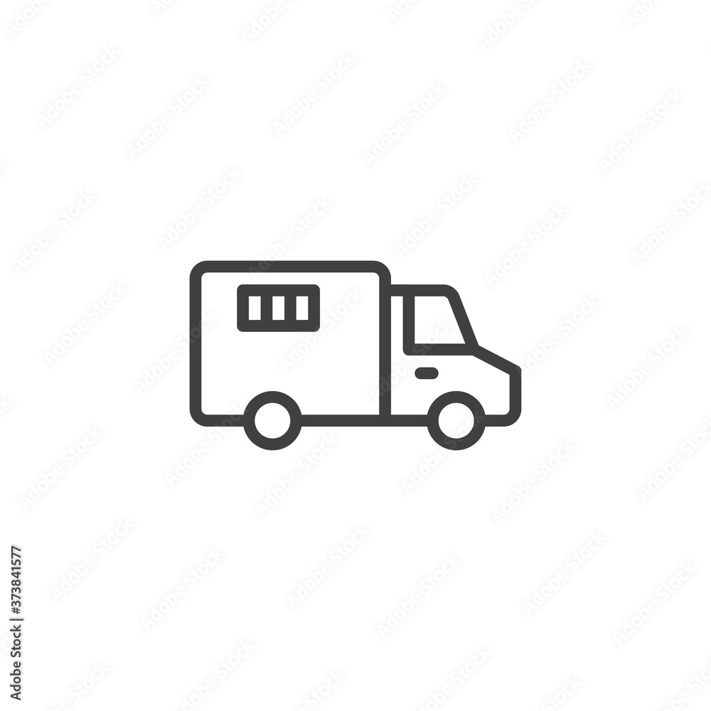 Police truck line icon. linear style sign for mobile concept and web design. Prisoner truck, paddy wagon outline vector icon. Symbol, logo illustration. Vector graphics