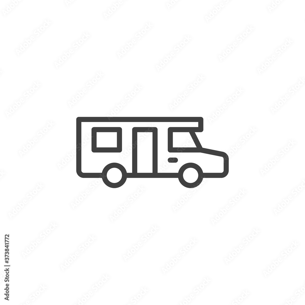 Camper trailer line icon. linear style sign for mobile concept and web design. Caravan car, trailer outline vector icon. Symbol, logo illustration. Vector graphics Camper trailer line icon. linear style sign for mobile concept and web design. Caravan car, trailer outline vector icon. Symbol, logo illustration. Vector graphics
