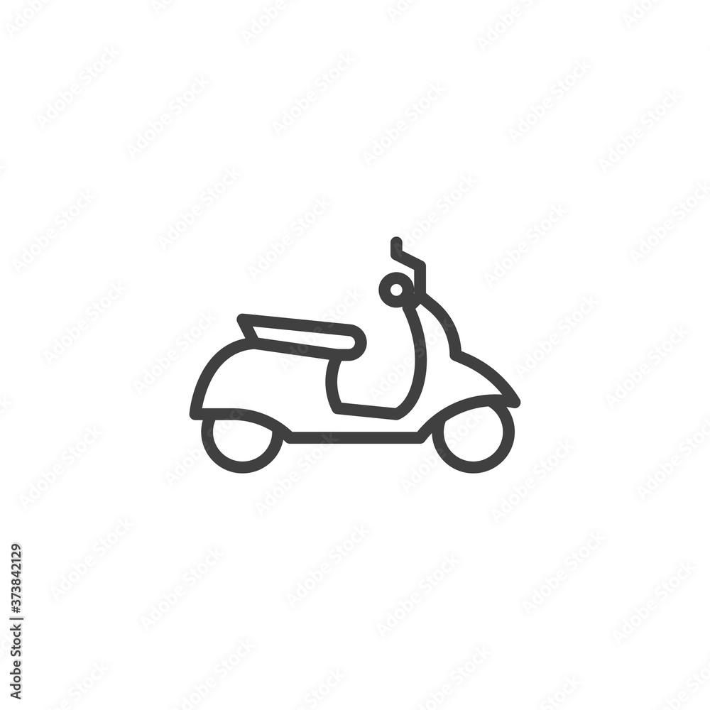 Moped, scooter line icon. linear style sign for mobile concept and web design. Scooter motorcycle outline vector icon. Symbol, logo illustration. Vector graphics Moped, scooter line icon. linear style sign for mobile concept and web design. Scooter motorcycle outline vector icon. Symbol, logo illustration. Vector graphics