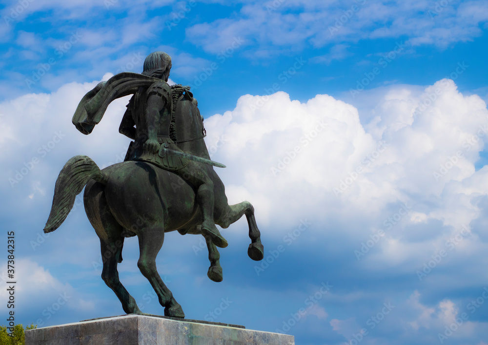 Fototapeta premium Photograph of the Statue of Alexander The Great monument, in Thessaloniki, Greece, on a clear summer day