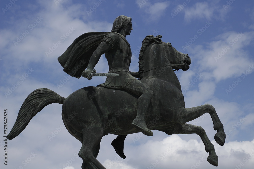 Fototapeta premium Photograph of the Statue of Alexander The Great monument, in Thessaloniki, Greece, on a clear summer day