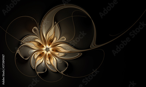 Gold fractal flower on black background