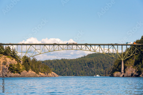 USA, Washington State. Deception Pass Bridge joins Whidbey Island Canoe Island Fidalgo Island. Built by CCC in 1934 photo