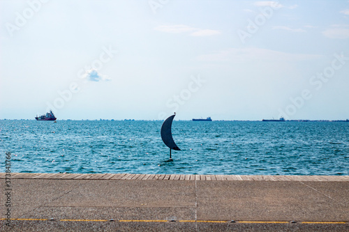 Photo of a Crescent moon decorative on the port of Thessaloniki in Greece photo