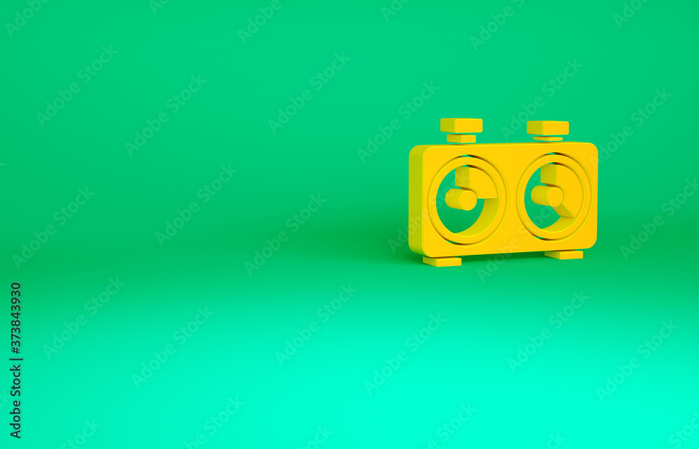 Orange Time chess clock icon isolated on green background. Sport equipment. Minimalism concept. 3d illustration 3D render. Orange Time chess clock icon isolated on green background. Sport equipment. Minimalism concept. 3d illustration 3D render.