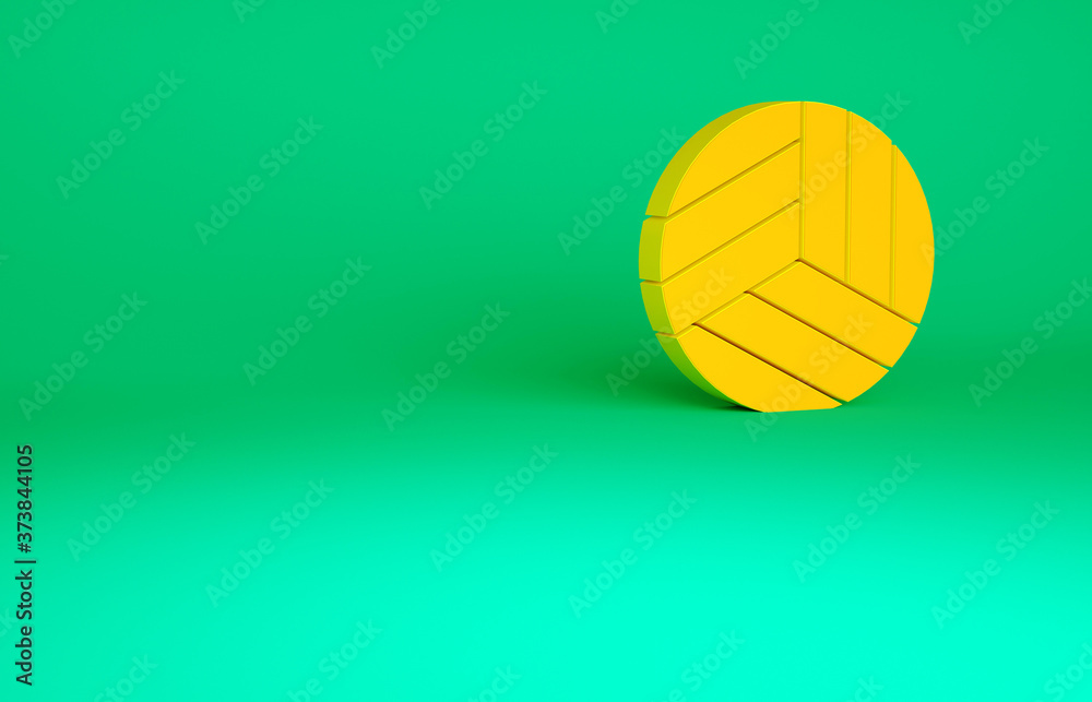 Orange Volleyball ball icon isolated on green background. Sport equipment. Minimalism concept. 3d illustration 3D render. Orange Volleyball ball icon isolated on green background. Sport equipment. Minimalism concept. 3d illustration 3D render.