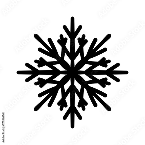 Black hand drawn snowflake logo icon design template isolated on white background. New year and winter doodle symbol for print, web, design, Christmas decoration, label or mobile app