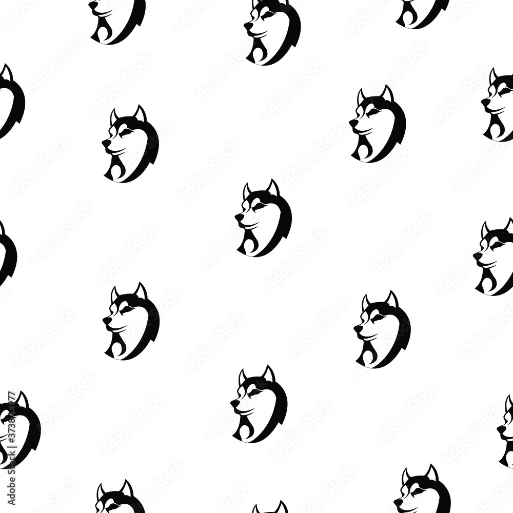 Pattern - Husky dog - monochrome black and white silhouette. Pattern - Husky dog - monochrome black and white silhouette.