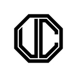 UC initial monogram logo, octagon shape, black color
