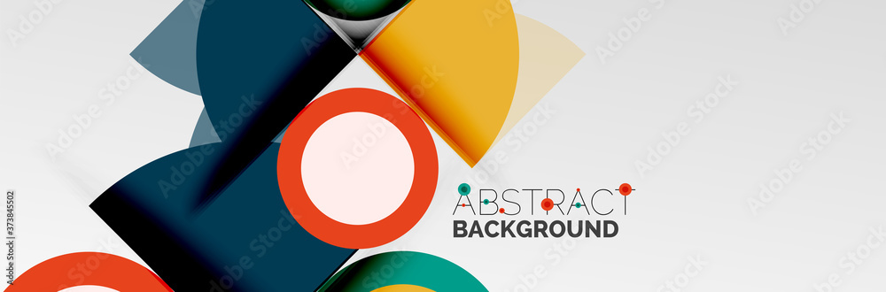 Bright color circles, abstract round shapes and triangles composition with shadow effects. Vector modern geometric design template Bright color circles, abstract round shapes and triangles composition with shadow effects. Vector modern geometric design template
