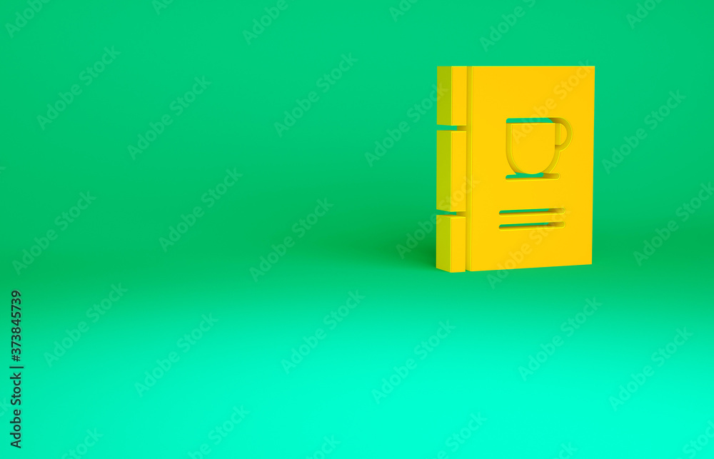 Orange Coffee book icon isolated on green background. Minimalism concept. 3d illustration 3D render.
