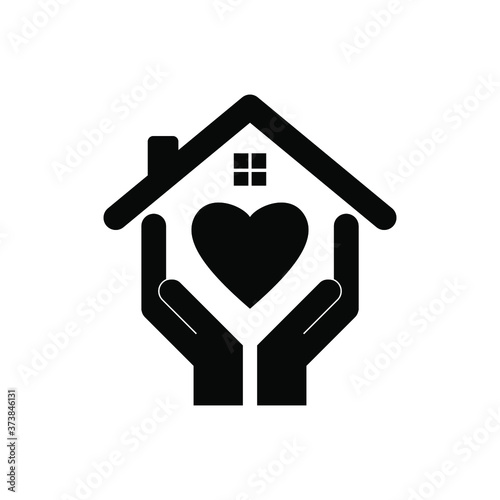 Hands holding house with heart icon vector