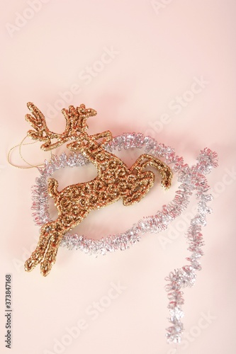 Decorative reindeer and silver tinsel