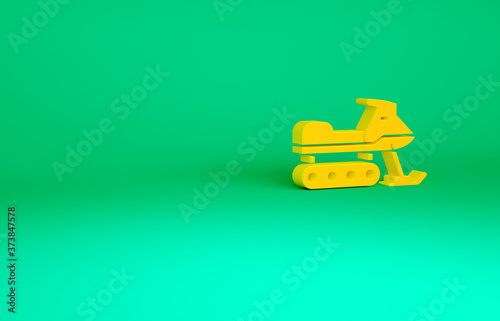 Orange Snowmobile icon isolated on green background. Snowmobiling sign. Extreme sport. Minimalism concept. 3d illustration 3D render.