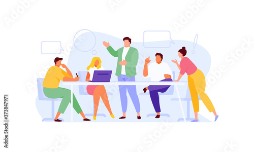 Communicating with colleagues and business meeting. Discussion and brainstorming vector characters