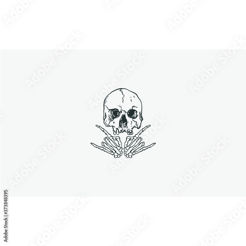Woodcut Style Skull And Hand Skeleton Vector Illustration