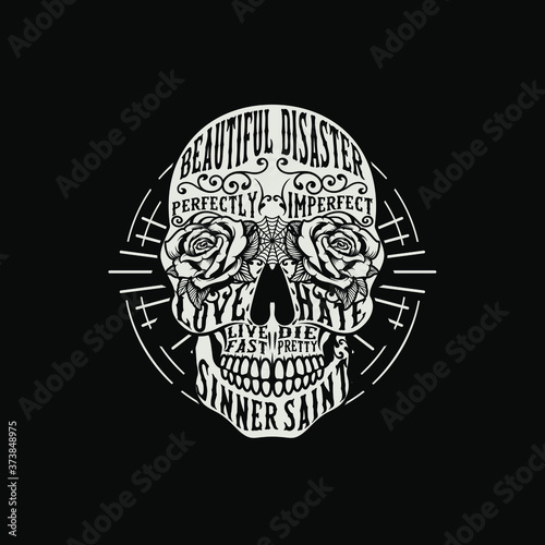 Vintage Skull Typography Illustration Vector