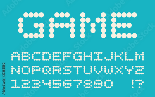 Pixel retro font Video computer game design 8 bit letters and numbers Vector alphabet