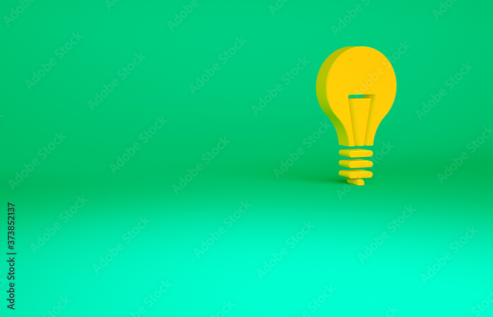 Orange Light bulb with concept of idea icon isolated on green background. Energy and idea symbol. Inspiration concept. Minimalism concept. 3d illustration 3D render. Orange Light bulb with concept of idea icon isolated on green background. Energy and idea symbol. Inspiration concept. Minimalism concept. 3d illustration 3D render.
