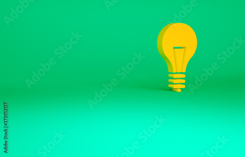 Orange Light bulb with concept of idea icon isolated on green background. Energy and idea symbol. Inspiration concept. Minimalism concept. 3d illustration 3D render.