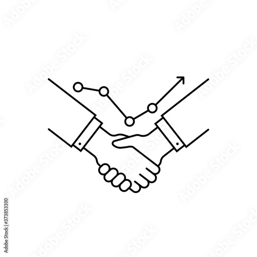 thin line handshake with sales increase icon