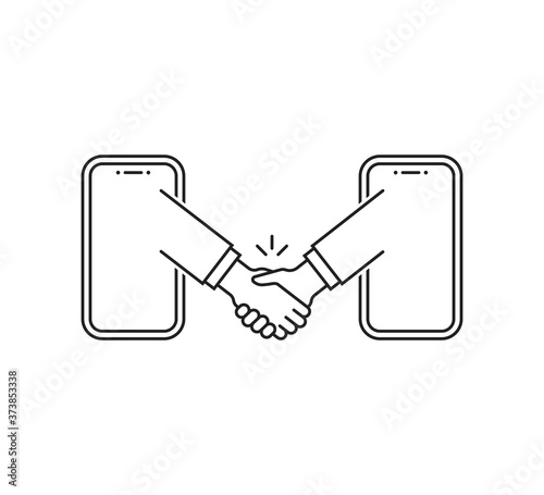 thin line handshake with smartphones