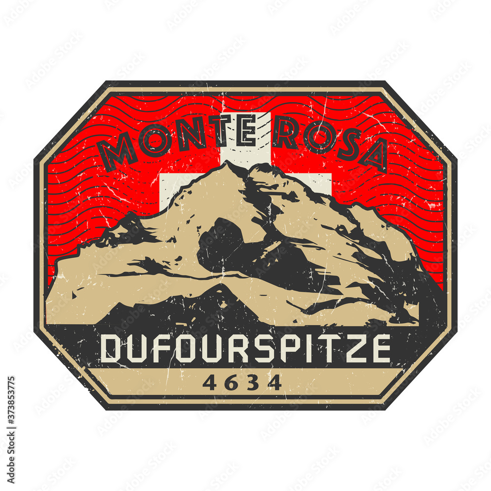 Fototapeta premium Post stamp with the Dufourspitze, second-highest mountain of the Alps and Europe
