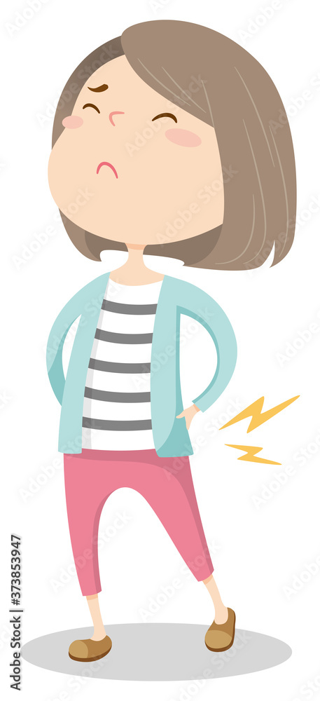 Fototapeta premium A cartoon style girl with backache. 