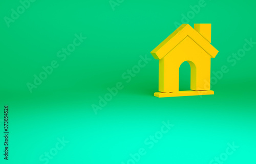 Orange House icon isolated on green background. Home symbol. Minimalism concept. 3d illustration 3D render.