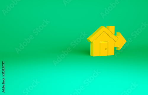 Orange Sale house icon isolated on green background. Buy house concept. Home loan concept, rent, buying a property. Minimalism concept. 3d illustration 3D render.