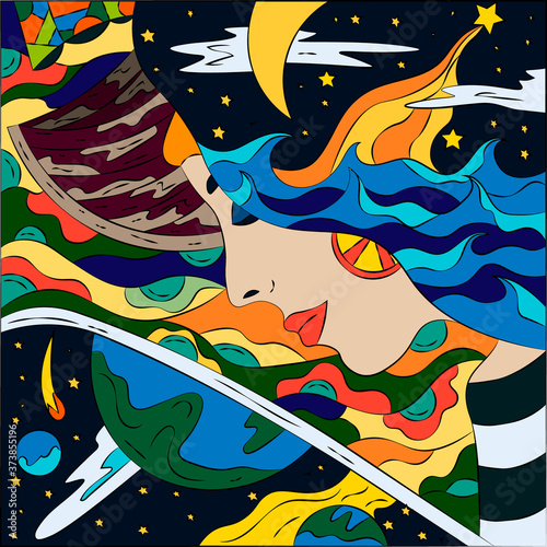 Bright abstract illustration on a free theme. Surreal Fantasy Vector Graphics.