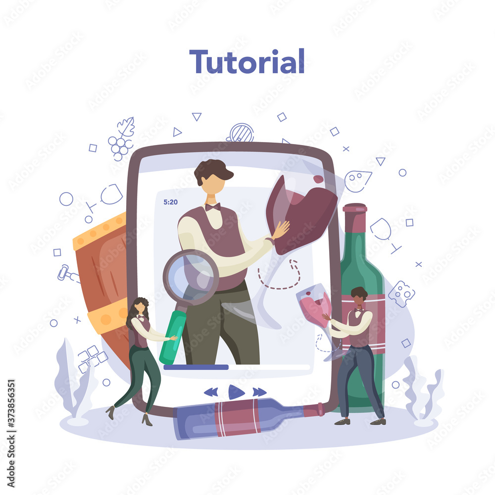 Sommelier online service or platform. Man with a bottle of grape Sommelier online service or platform. Man with a bottle of grape
