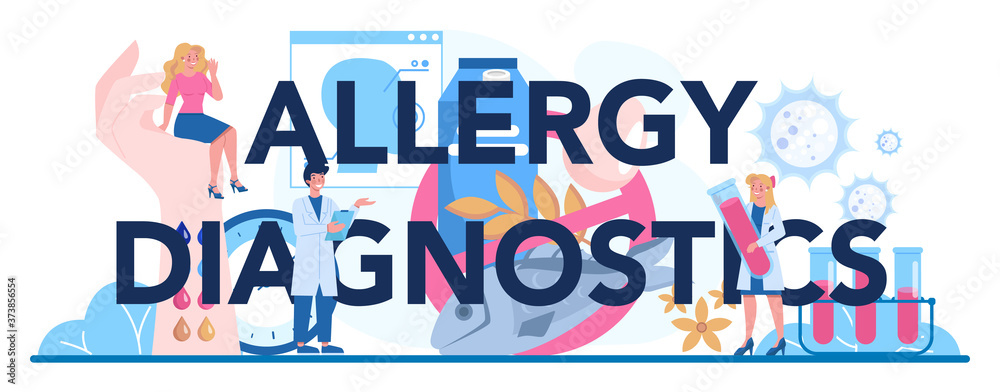 Allergy diagnostics typographic header. Disease with allergy