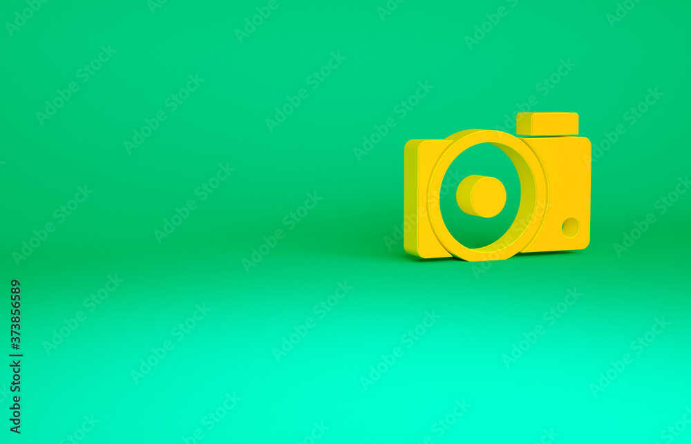 Orange Photo camera icon isolated on green background. Foto camera icon. Minimalism concept. 3d illustration 3D render. Orange Photo camera icon isolated on green background. Foto camera icon. Minimalism concept. 3d illustration 3D render.
