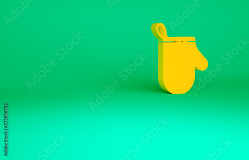 Orange Oven glove icon isolated on green background. Kitchen potholder sign. Cooking glove. Minimalism concept. 3d illustration 3D render.