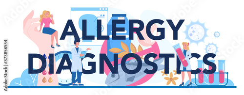 Allergy diagnostics typographic header. Disease with allergy