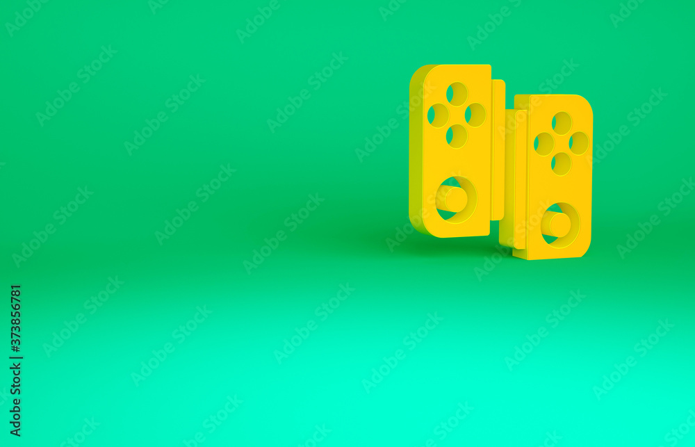 Orange Gamepad icon isolated on green background. Game controller. Minimalism concept. 3d illustration 3D render. Orange Gamepad icon isolated on green background. Game controller. Minimalism concept. 3d illustration 3D render.