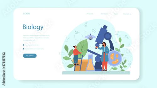 Biology school subject web banner or landing page. Scientist
